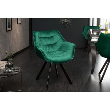 Eetkamerstoel Dutch Comfort Smaragdgroen Fluweel Met Armleuning - 39475