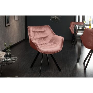Eetkamerstoel Dutch Comfort Oudroze Fluweel met Armleuning - 39476