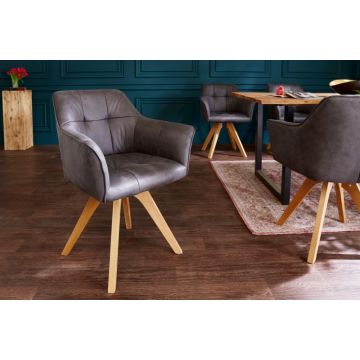 Eetkamerstoel Loft Antiek Grijs Met Armleuning - 40023