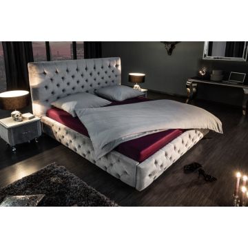 Bed Chesterfield Paris Grijs 160x200cm Fluweel - 39993