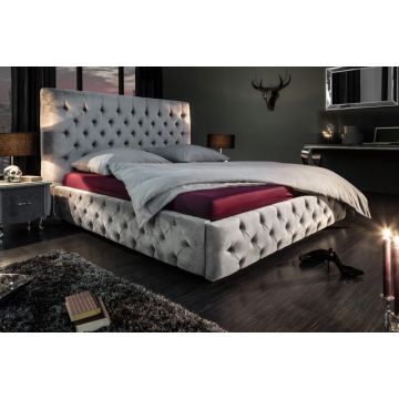 Bed Chesterfield Paris Grijs 180x200cm Fluweel - 39992