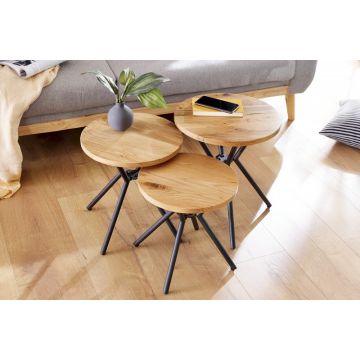 Salontafel 3-delig Factory 40cm Rond Wild Eiken Hout - 39703