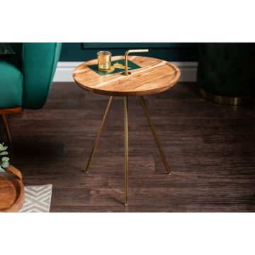 Bijzettafel Simply Clever Goud 41cm Massief Acacia Hout Met Handgreep - 39502