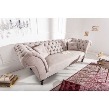 Bank Paris Chesterfield Greige 225cm Fluweel - 40146