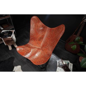 Fauteuil Butterfly Lichtbruin Echt Leer - 40133