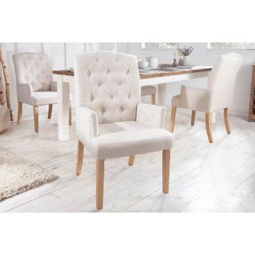 Eetkamerstoel Chesterfield Castle Beige Met Armleuning - 40073