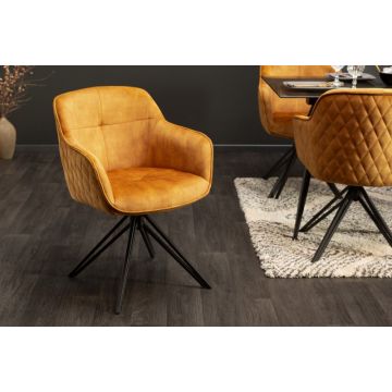 Eetkamerstoel Euphoria Mosterdgeel Fluweel Draaibaar Met Armleuning - 40260