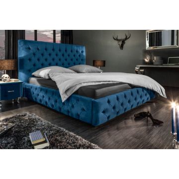 Bed Chesterfield Paris Donkerblauw 160x200cm Fluweel - 40557