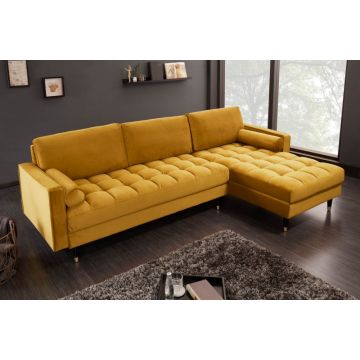 Hoekbank Cozy Velvet II Mosterdgeel 260cm Fluweel (Links + Rechts monteerbaar) - 40277