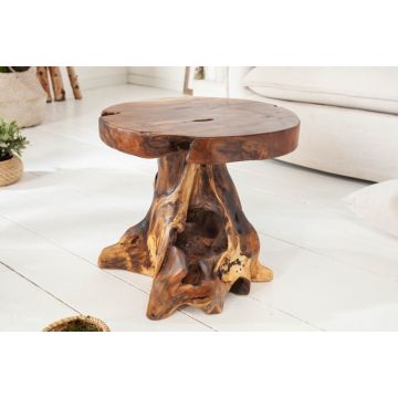 Salontafel Roto Natuur 40cm Rond Massief Teak Hout - 37139