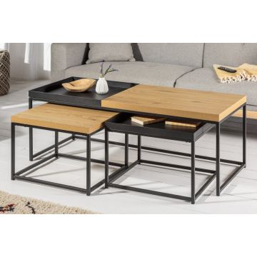 Salontafel 3-delig Loft  Eiken Look Zwart - 40623