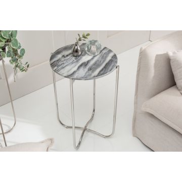 Bijzettafel Noble II Grijs 38cm Marmer Met Afneembaar Blad - 40369