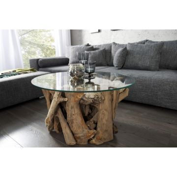 Salontafel Nature Lounge Rond 60cm Massief Teak Hout - 39832+39819