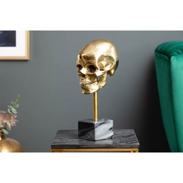 Sculptuur Schedel Goud 35cm met marmeren voet - 40908