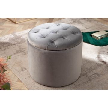 Poef Modern Barock Zilvergrijs 50cm Fluweel - 40735