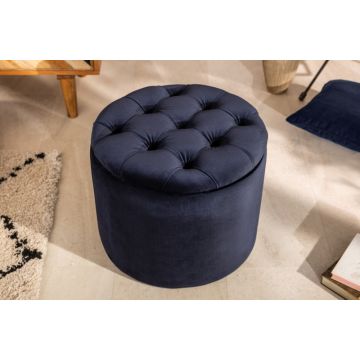 Poef Modern Barock Donkerblauw 50cm Fluweel - 40740