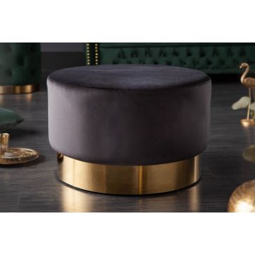 Hocker Modern Barock Zwart/Goud 55cm Fluweel - 40725