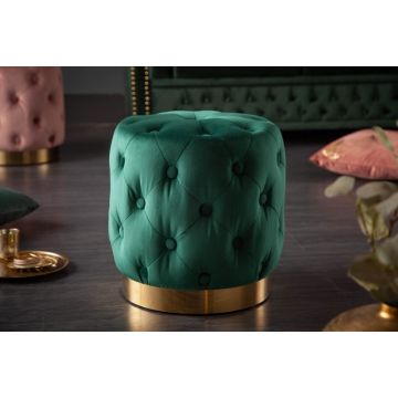 Hocker Chesterfield Modern Barock Groen/Goud 37cm Fluweel - 40730