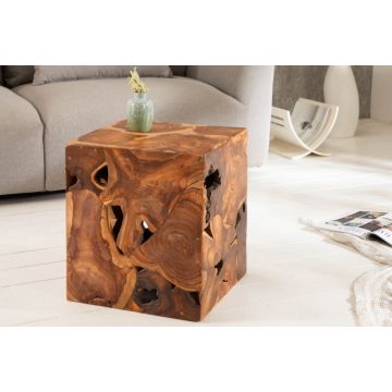 Bijzettafel Kubus 40cm Massief Teak Hout - 39226