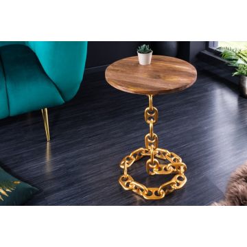 Bijzettafel Chain Goud 38cm Massief Mango Hout - 42233