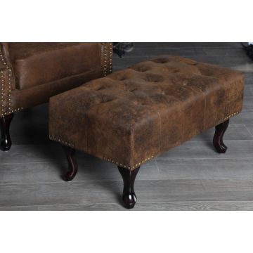 Hocker Chesterfield 80cm Antiek Bruin - 19449