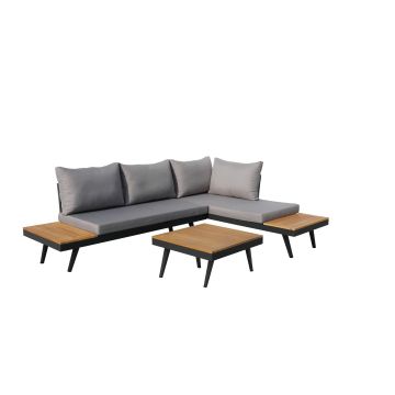 Loungeset Ibiza Cornerset zwart multifunctional Aluminium/Hout - 82064