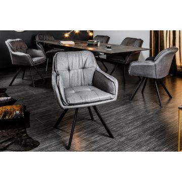 Eetkamerstoel Lounge Grijs Draaibaar Met Armleuning - 39352