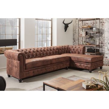 Hoekbank Chesterfield Antiek Bruin Rechts - 40610