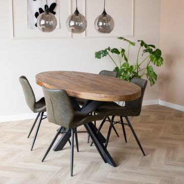 Ovale Eettafel met X poot Dalen Natuur 200cm Massief Mango Hout - VI-DT155