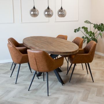 Ovale Eettafel met X poot Dalen Natuur 220cm Massief Mango Hout - VI-DT156