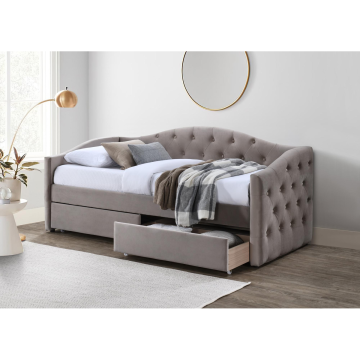 Fluwelen Bed met Lades Aloha Beige 90x200cm