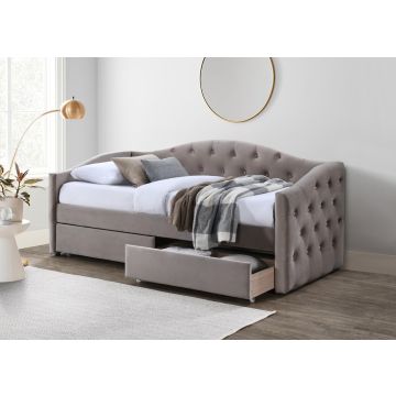 Fluwelen Bed met Lades Aloha Beige 90x200cm