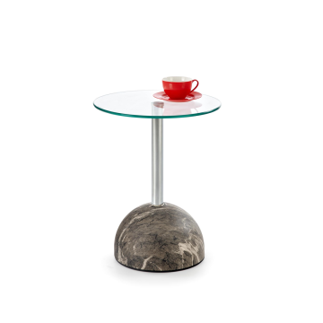 Ronde Bijzettafel Ariana Glas / Grijs Marmer Ø40cm
