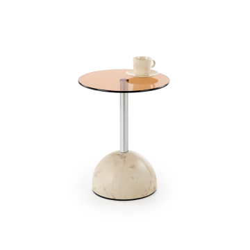 Ronde Bijzettafel Ariana Oranje Glas / Beige Marmer Ø40cm