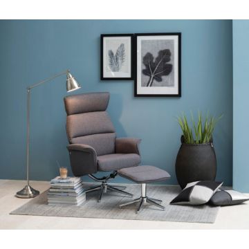 Relaxfauteuil + voetenbank Miami draaibaar en verstelbaar stof Donkergrijs - 1095481M