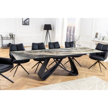 Uitschuifbare Eettafel Infinity 180-260cm Taupe Keramiek Marmer Zwart Metaal - 45181