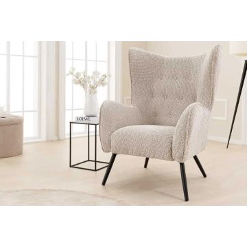 Relax Fauteuil Amsterdam Greige Boucle Stof Zwart Metalen Poten - 44483  