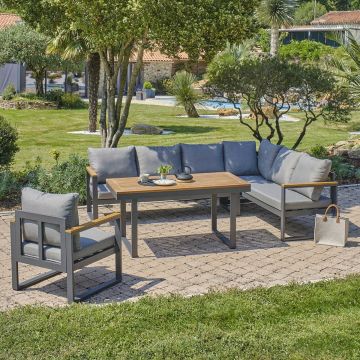 Loungeset Cube Diningset Hoekbank Verstelbaar Tuinset Aluminium/Hout - 22380