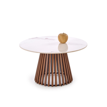 Ronde Bijzettafel Carina Beige Marmer / Walnoot Bruin Ø80cm
