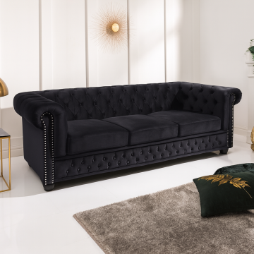 Design Chesterfield Bank 205cm Zwart Fluweel met Verenkern - 47033