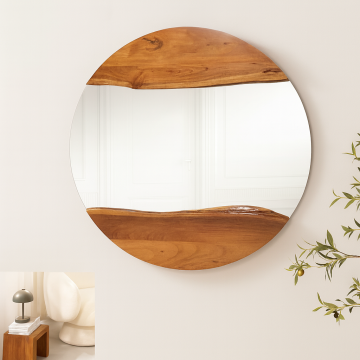 Ronde Spiegel Amsterdam 105cm Bruine Acacia Massief Houten Wandspeigel - 46492