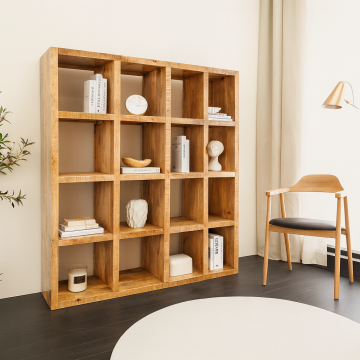 Massieve Boekenkast van Iron Craft 160cm Natuurlijk Mangohout Zestien Vak - 46798