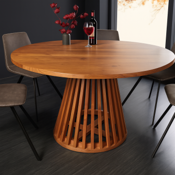 Ronde Eettafel Maison Jade 120cm Natuurlijke Acacia Massief Houten Zuilvoet - 44819
