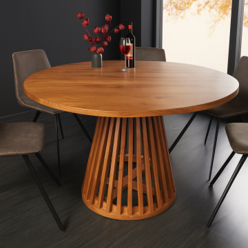 Ronde Eettafel Maison Jade 140cm Natuurlijke Acacia Massief Houten Zuilvoet - 44820