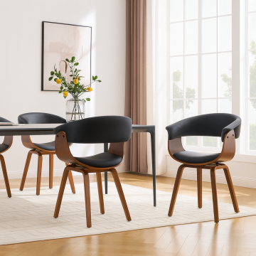 Designstoel Organic Zwart Noten Kunstleer met Armeleuningen - 46665