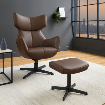 Draaifauteuil Vogue Brandybruin Imitatieleer Zwarte Metalen Poten met Armleuning - 47720