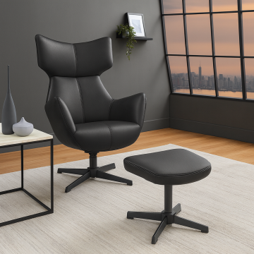 Draaifauteuil Vogue Zwart Imitatieleer Zwarte Metalen Poten met Armleuning - 47718