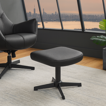 Design Kruk Vogue 45cm Zwart Kunstleer Draaibare Zwarte Metalen Poten Voetenbank - 47719