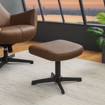 Design Kruk Vogue 45cm Brandy Bruin Imitatieleer Draaibare Zwarte Metalen Poten Voetenbank - 47721