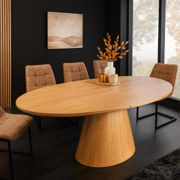 Uitschuifbare Eettafel Unique 160-200cm Natuurlijk Eiken met Zuilvoet - 47657